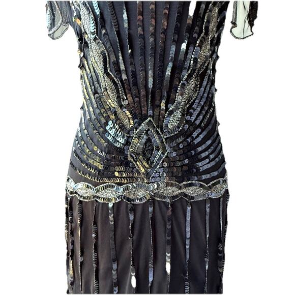 Gatsbylady London Black Beaded Sequin 1920s Flapper Dress Art Deco Formal Size 6 - Picture 3 of 16